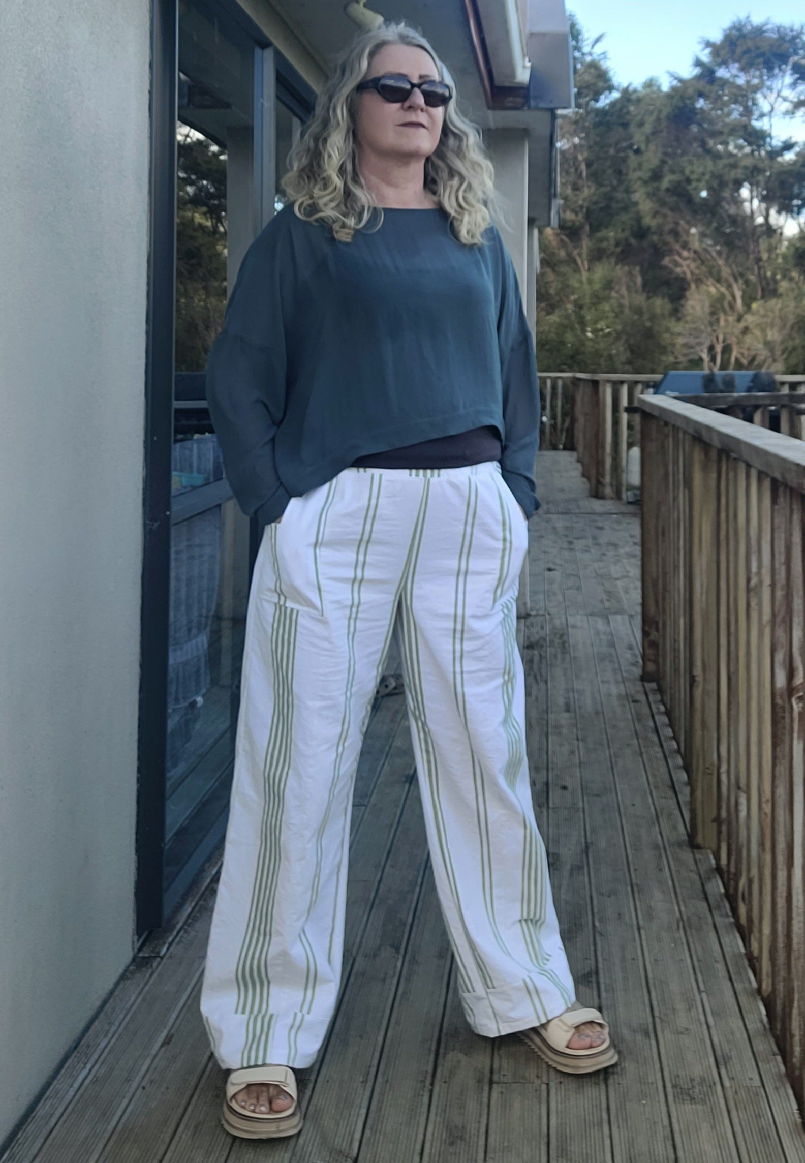 "Kuaotunu" Striped Cotton Resort Pants Size 14