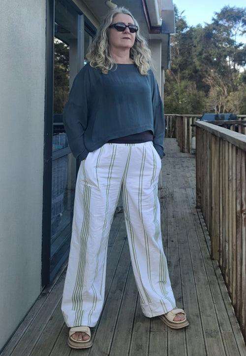 "Kuaotunu" Striped Cotton Resort Pants Size 14