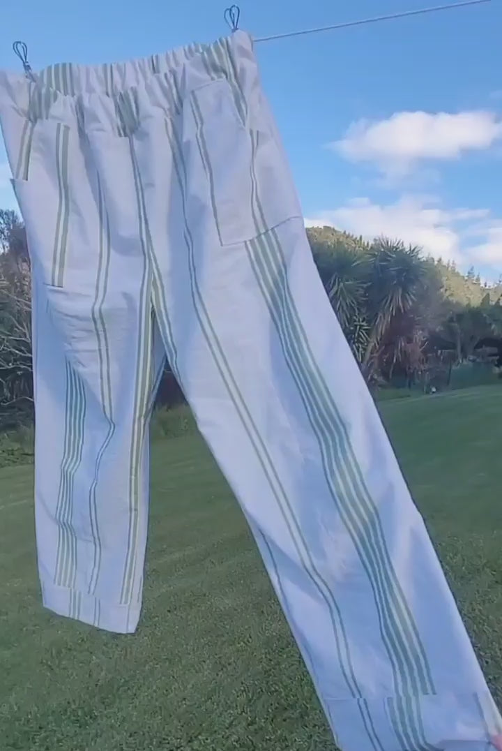 "Kuaotunu" Striped Cotton Resort Pants Size 14