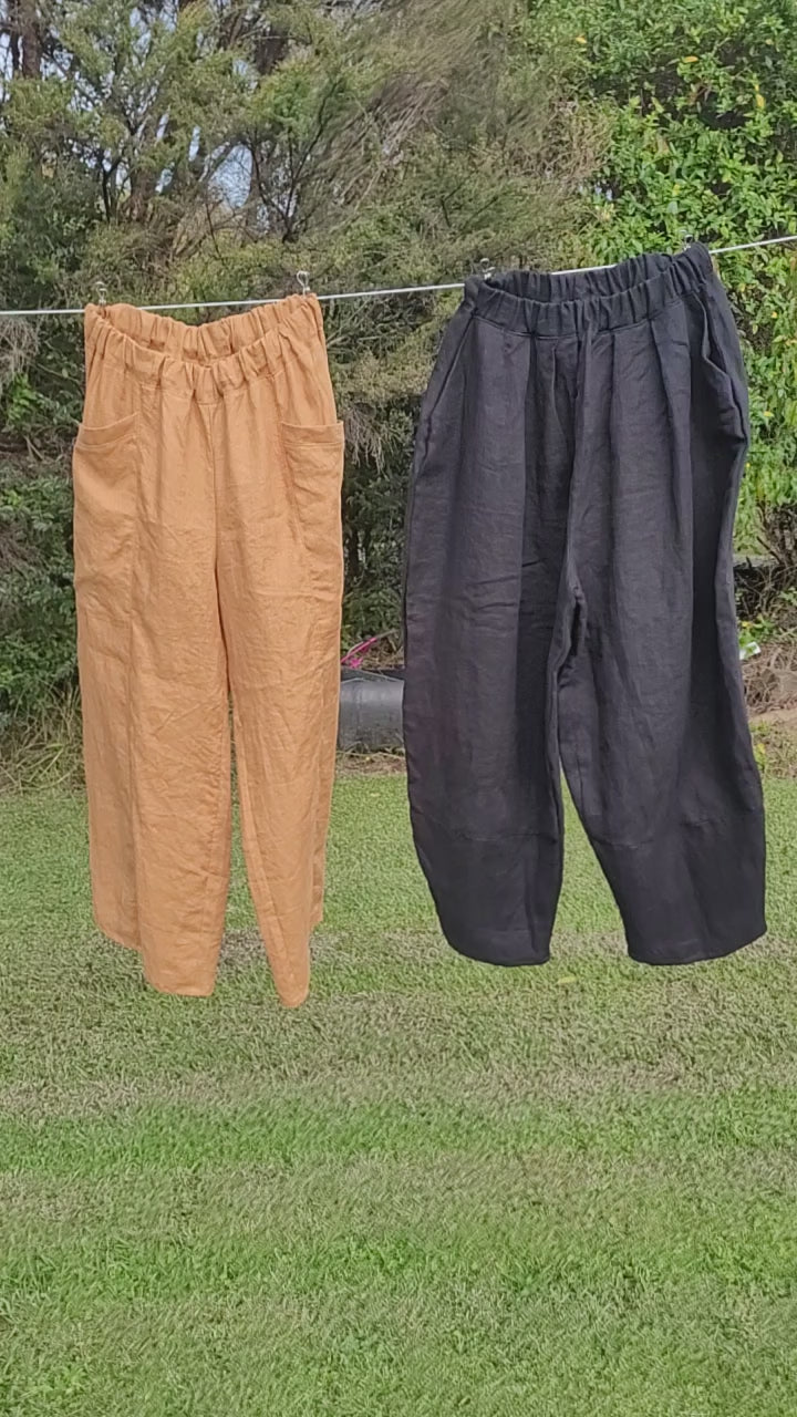 "Waitete Bay" Mustard Pure Linen Wide Leg Pants Size 16